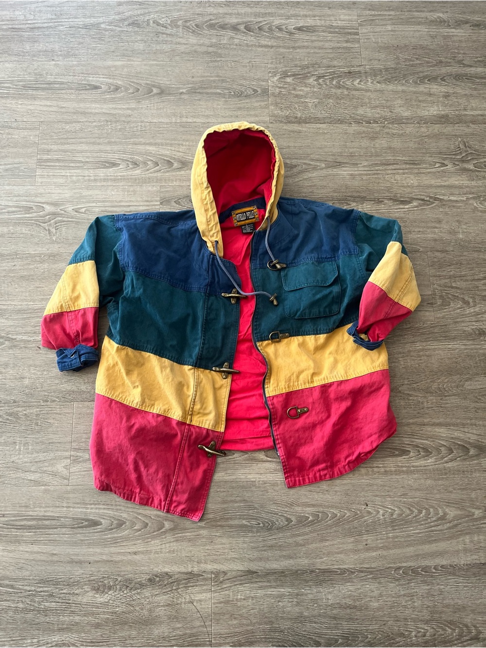 Vintage Otello Pelle Jacket Mens Large Colorblock Hooded Toggle Cotton 90s FRCH
